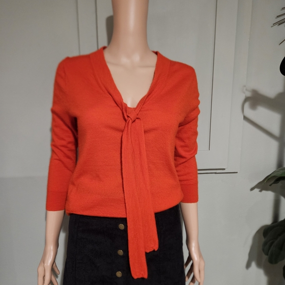 J.Crew Italian-Spun Cashmere Tie-Neck Sweater — Classic Red. Size Medium - Picture 5 of 16